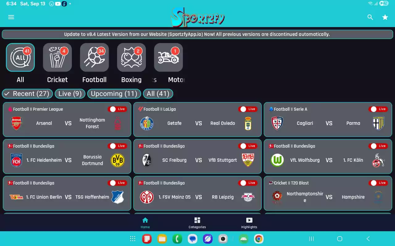 Sportzfy TV Interface