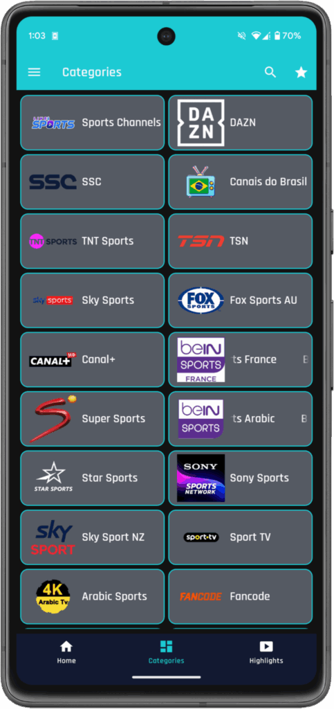 Sportzfy TV Sports Categories